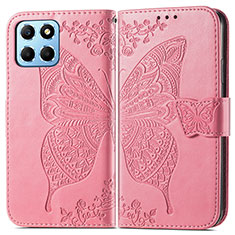 Custodia Portafoglio In Pelle Farfalla Cover con Supporto per Huawei Honor X6 5G Rosa Caldo