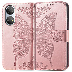 Custodia Portafoglio In Pelle Farfalla Cover con Supporto per Huawei Honor X7 Oro Rosa