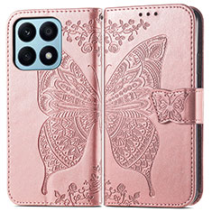 Custodia Portafoglio In Pelle Farfalla Cover con Supporto per Huawei Honor X8a 4G Oro Rosa