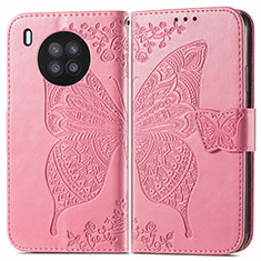 Custodia Portafoglio In Pelle Farfalla Cover con Supporto per Huawei Nova 8i Rosa Caldo