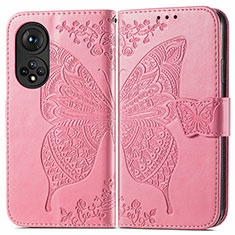 Custodia Portafoglio In Pelle Farfalla Cover con Supporto per Huawei Nova 9 Pro Rosa Caldo