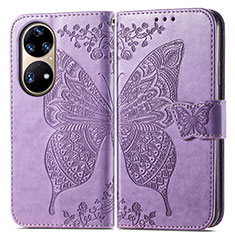 Custodia Portafoglio In Pelle Farfalla Cover con Supporto per Huawei P50e Lavanda