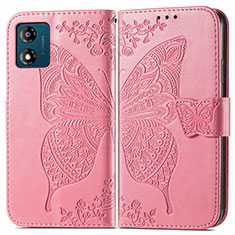 Custodia Portafoglio In Pelle Farfalla Cover con Supporto per Motorola Moto E13 Rosa Caldo