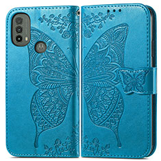 Custodia Portafoglio In Pelle Farfalla Cover con Supporto per Motorola Moto E20 Blu