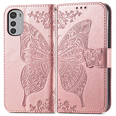 Custodia Portafoglio In Pelle Farfalla Cover con Supporto per Motorola Moto E32s Rosa