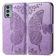 Custodia Portafoglio In Pelle Farfalla Cover con Supporto per Motorola Moto Edge 20 5G Lavanda