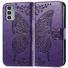 Custodia Portafoglio In Pelle Farfalla Cover con Supporto per Motorola Moto Edge 20 5G Viola