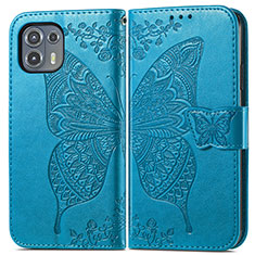 Custodia Portafoglio In Pelle Farfalla Cover con Supporto per Motorola Moto Edge 20 Lite 5G Blu