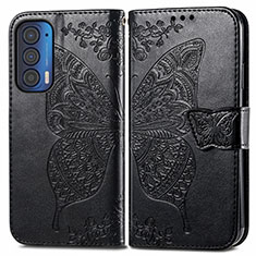 Custodia Portafoglio In Pelle Farfalla Cover con Supporto per Motorola Moto Edge (2021) 5G Nero