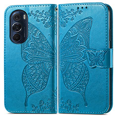 Custodia Portafoglio In Pelle Farfalla Cover con Supporto per Motorola Moto Edge 30 Pro 5G Blu