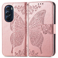 Custodia Portafoglio In Pelle Farfalla Cover con Supporto per Motorola Moto Edge 30 Pro 5G Rosa