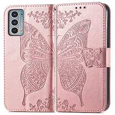 Custodia Portafoglio In Pelle Farfalla Cover con Supporto per Motorola Moto Edge Lite 5G Rosa