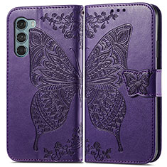 Custodia Portafoglio In Pelle Farfalla Cover con Supporto per Motorola Moto Edge S30 5G Viola