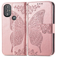 Custodia Portafoglio In Pelle Farfalla Cover con Supporto per Motorola Moto G Play (2023) Rosa