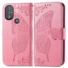 Custodia Portafoglio In Pelle Farfalla Cover con Supporto per Motorola Moto G Play Gen 2 Rosa Caldo