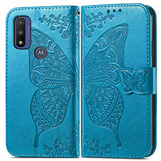 Custodia Portafoglio In Pelle Farfalla Cover con Supporto per Motorola Moto G Pure Blu