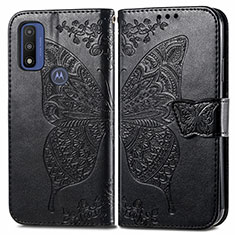 Custodia Portafoglio In Pelle Farfalla Cover con Supporto per Motorola Moto G Pure Nero