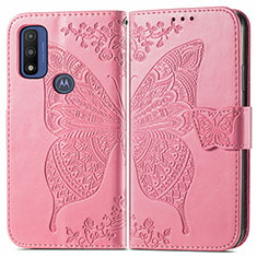 Custodia Portafoglio In Pelle Farfalla Cover con Supporto per Motorola Moto G Pure Rosa Caldo
