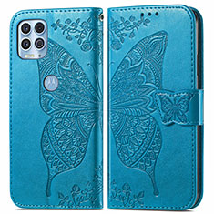 Custodia Portafoglio In Pelle Farfalla Cover con Supporto per Motorola Moto G100 5G Blu