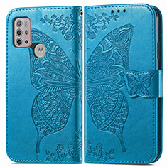 Custodia Portafoglio In Pelle Farfalla Cover con Supporto per Motorola Moto G30 Blu