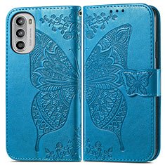 Custodia Portafoglio In Pelle Farfalla Cover con Supporto per Motorola Moto G52j 5G Blu