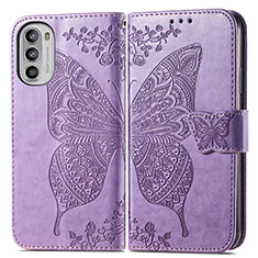 Custodia Portafoglio In Pelle Farfalla Cover con Supporto per Motorola Moto G52j 5G Lavanda