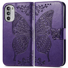 Custodia Portafoglio In Pelle Farfalla Cover con Supporto per Motorola Moto G52j 5G Viola