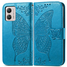 Custodia Portafoglio In Pelle Farfalla Cover con Supporto per Motorola Moto G53 5G Blu