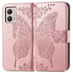 Custodia Portafoglio In Pelle Farfalla Cover con Supporto per Motorola Moto G53 5G Oro Rosa