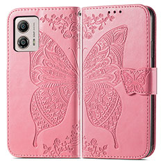 Custodia Portafoglio In Pelle Farfalla Cover con Supporto per Motorola Moto G53j 5G Rosa Caldo