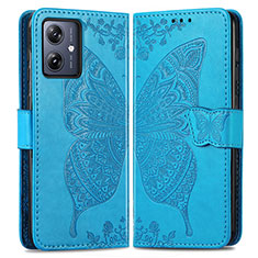 Custodia Portafoglio In Pelle Farfalla Cover con Supporto per Motorola Moto G54 5G Blu