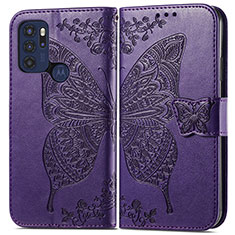 Custodia Portafoglio In Pelle Farfalla Cover con Supporto per Motorola Moto G60s Viola