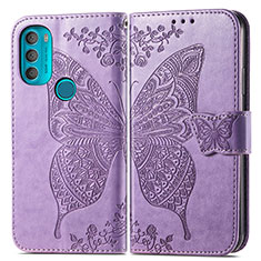 Custodia Portafoglio In Pelle Farfalla Cover con Supporto per Motorola Moto G71 5G Lavanda