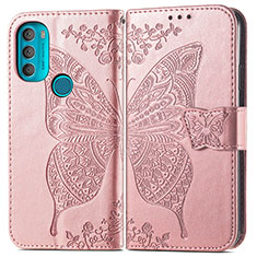 Custodia Portafoglio In Pelle Farfalla Cover con Supporto per Motorola Moto G71 5G Rosa