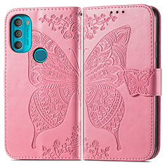 Custodia Portafoglio In Pelle Farfalla Cover con Supporto per Motorola Moto G71 5G Rosa Caldo