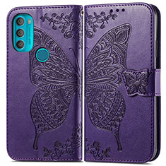 Custodia Portafoglio In Pelle Farfalla Cover con Supporto per Motorola Moto G71 5G Viola