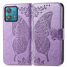 Custodia Portafoglio In Pelle Farfalla Cover con Supporto per Motorola Moto G84 5G Lavanda