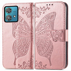 Custodia Portafoglio In Pelle Farfalla Cover con Supporto per Motorola Moto G84 5G Oro Rosa