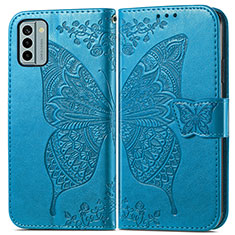 Custodia Portafoglio In Pelle Farfalla Cover con Supporto per Nokia G22 Blu