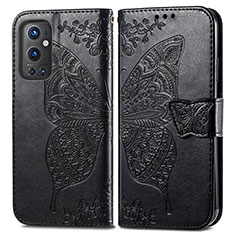 Custodia Portafoglio In Pelle Farfalla Cover con Supporto per OnePlus 9 Pro 5G Nero