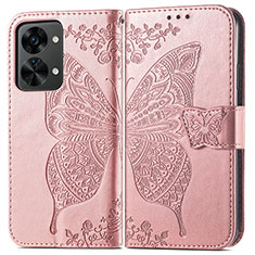 Custodia Portafoglio In Pelle Farfalla Cover con Supporto per OnePlus Nord 2T 5G Oro Rosa