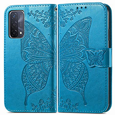 Custodia Portafoglio In Pelle Farfalla Cover con Supporto per OnePlus Nord N200 5G Blu