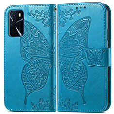 Custodia Portafoglio In Pelle Farfalla Cover con Supporto per Oppo A16s Blu