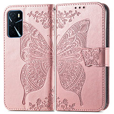 Custodia Portafoglio In Pelle Farfalla Cover con Supporto per Oppo A16s Rosa