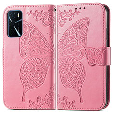 Custodia Portafoglio In Pelle Farfalla Cover con Supporto per Oppo A16s Rosa Caldo