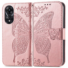 Custodia Portafoglio In Pelle Farfalla Cover con Supporto per Oppo A18 Oro Rosa