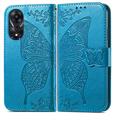 Custodia Portafoglio In Pelle Farfalla Cover con Supporto per Oppo A38 Blu