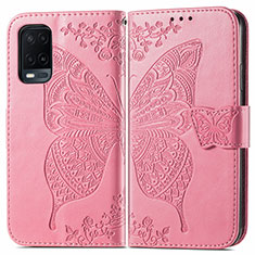 Custodia Portafoglio In Pelle Farfalla Cover con Supporto per Oppo A54 4G Rosa Caldo