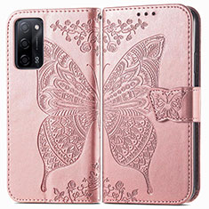 Custodia Portafoglio In Pelle Farfalla Cover con Supporto per Oppo A55 5G Rosa