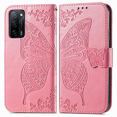 Custodia Portafoglio In Pelle Farfalla Cover con Supporto per Oppo A55 5G Rosa Caldo